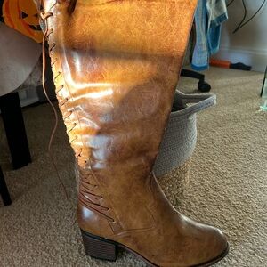 Torrid Tan Leather Lace-Up Heeled Boots